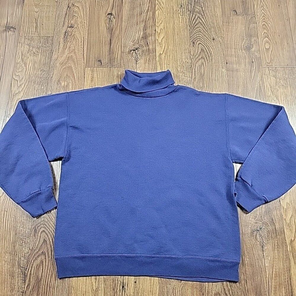 Vintage Tultlex Sweatshirt Womens Large Blue Turtleneck Blank Made In USA